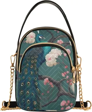 Beautiful Peacocks in Branches with Fruit Small Handbag with Shoulder Strap, Crossbody Shoulder Bags for Women