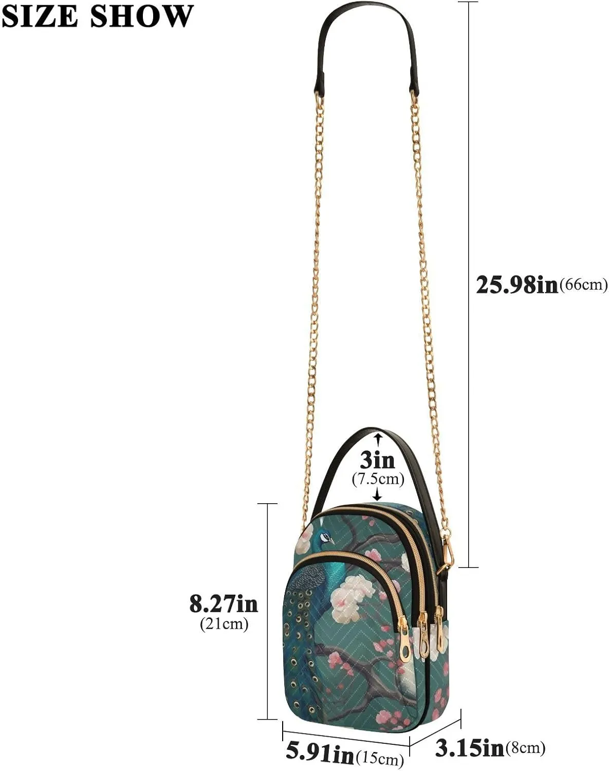 Beautiful Peacocks in Branches with Fruit Small Handbag with Shoulder Strap, Crossbody Shoulder Bags for Women