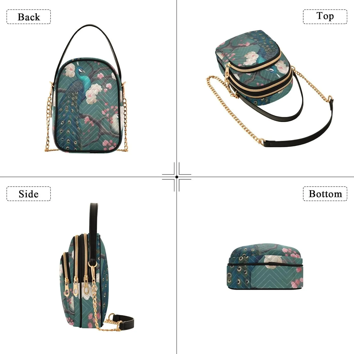 Beautiful Peacocks in Branches with Fruit Small Handbag with Shoulder Strap, Crossbody Shoulder Bags for Women