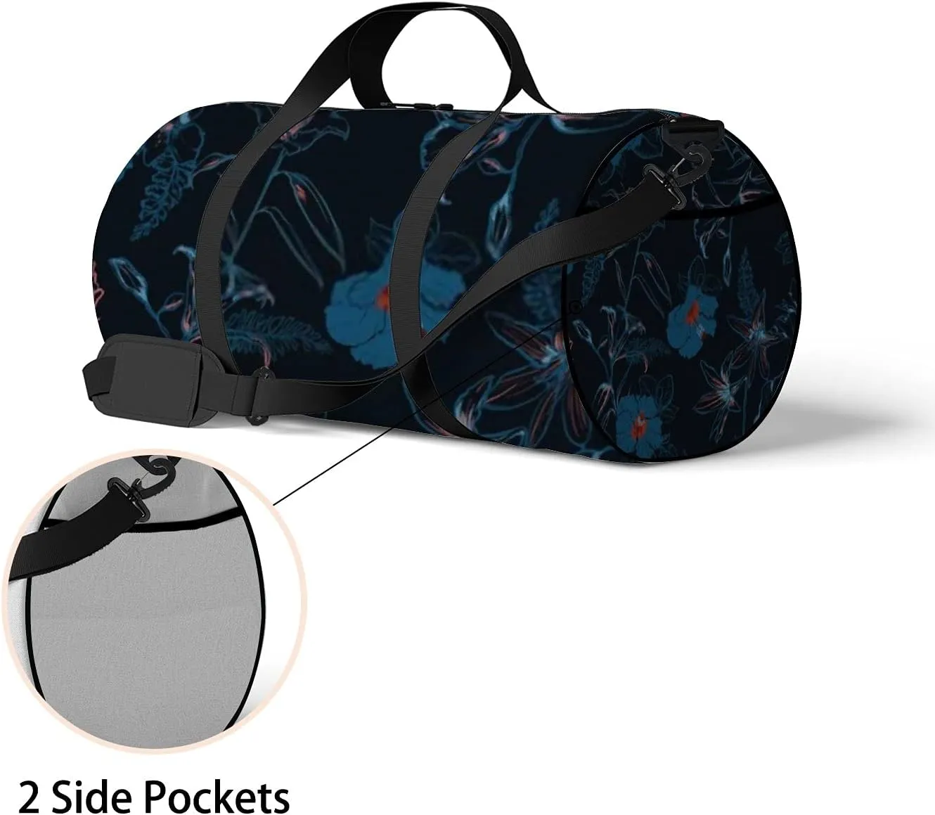 Beautiful Retro Dark Navy Blue Hibiscus Sports Bag Tote Bag Waterproof Gym Bag with Shoulder Strap Zipper 2 Side Pockets for Men and Women, Travel and Storage Shoulder Bag.
