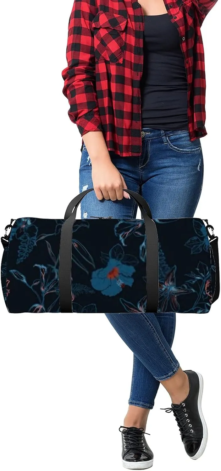 Beautiful Retro Dark Navy Blue Hibiscus Sports Bag Tote Bag Waterproof Gym Bag with Shoulder Strap Zipper 2 Side Pockets for Men and Women, Travel and Storage Shoulder Bag.
