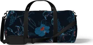 Beautiful Retro Dark Navy Blue Hibiscus Sports Bag Tote Bag Waterproof Gym Bag with Shoulder Strap Zipper 2 Side Pockets for Men and Women, Travel and Storage Shoulder Bag.