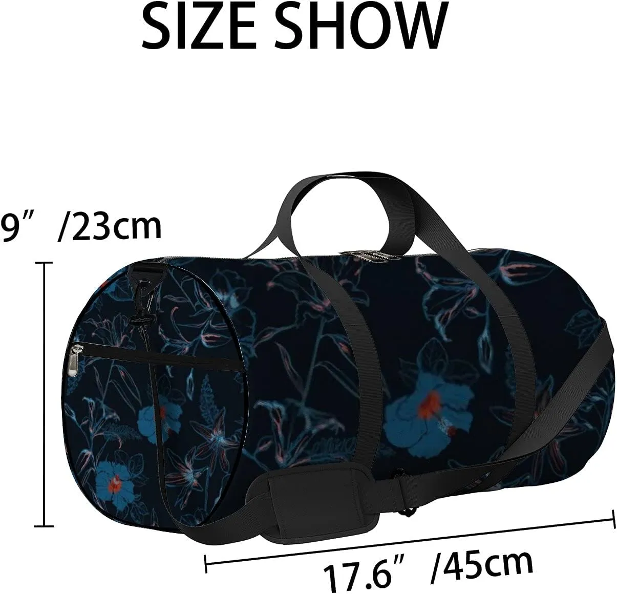 Beautiful Retro Dark Navy Blue Hibiscus Sports Bag Tote Bag Waterproof Gym Bag with Shoulder Strap Zipper 2 Side Pockets for Men and Women, Travel and Storage Shoulder Bag.