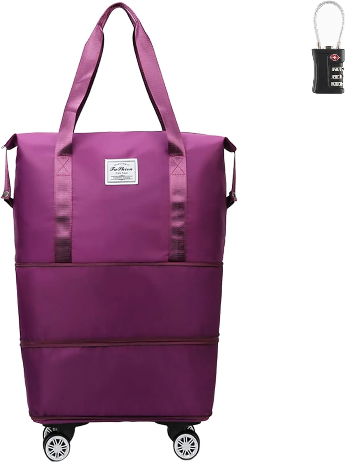 Beente Travel Bag With Wheels, 2025 New Large Capacity Travel Bag - Universal Wheel Removable, Three-Layer Expandable Foldable Duffle Bags (Dark Purple)