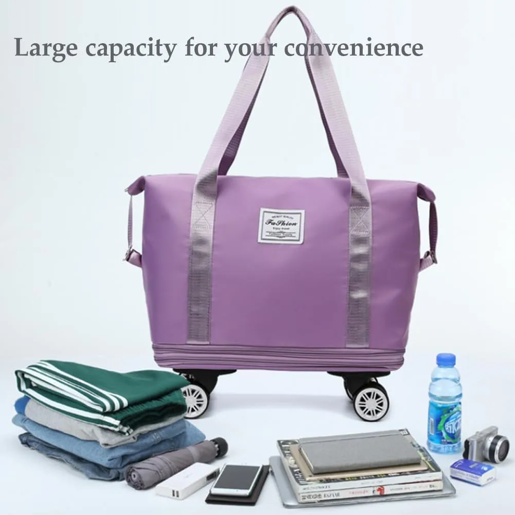 Beente Travel Bag With Wheels, 2025 New Large Capacity Travel Bag - Universal Wheel Removable, Three-Layer Expandable Foldable Duffle Bags (Dark Purple)