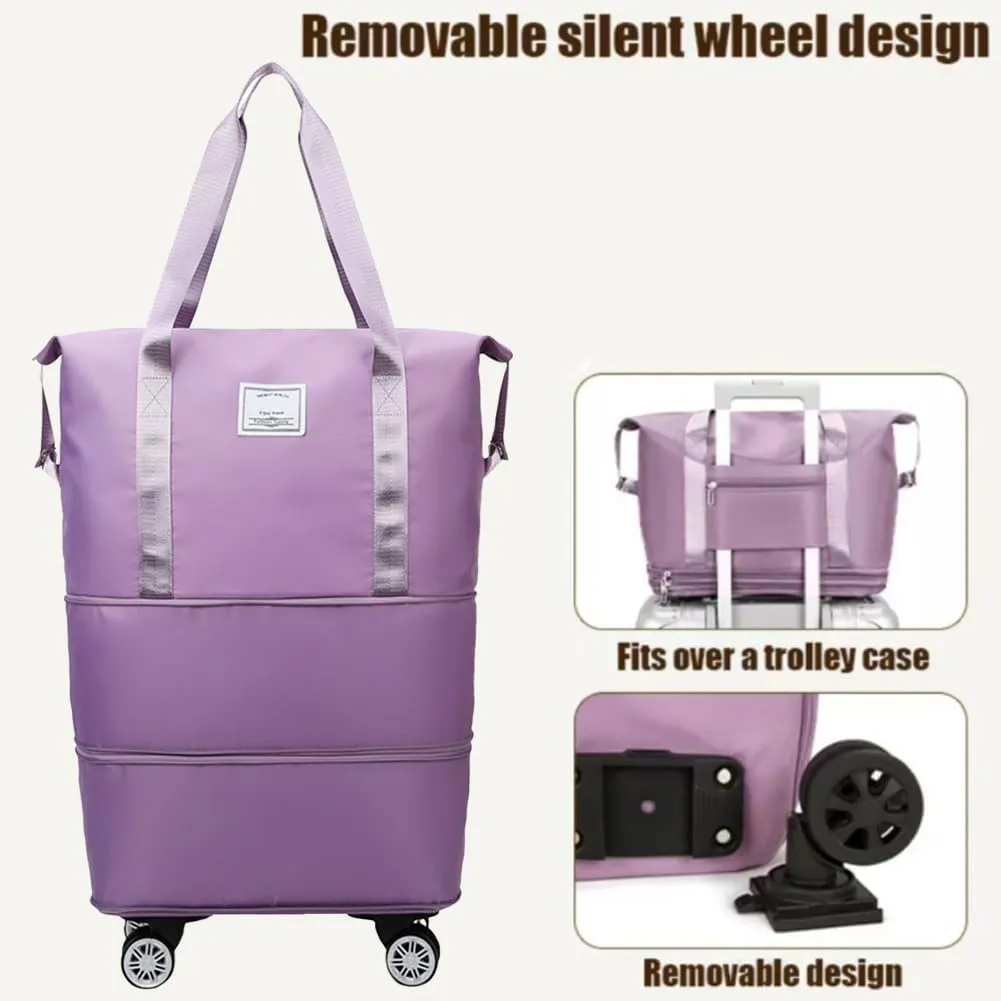 Beente Travel Bag With Wheels, 2025 New Large Capacity Travel Bag - Universal Wheel Removable, Three-Layer Expandable Foldable Duffle Bags (Dark Purple)