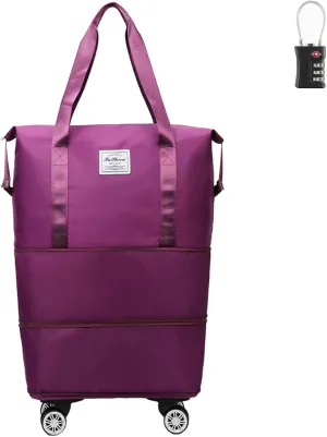 Beente Travel Bag With Wheels, 2025 New Large Capacity Travel Bag - Universal Wheel Removable, Three-Layer Expandable Foldable Duffle Bags (Dark Purple)