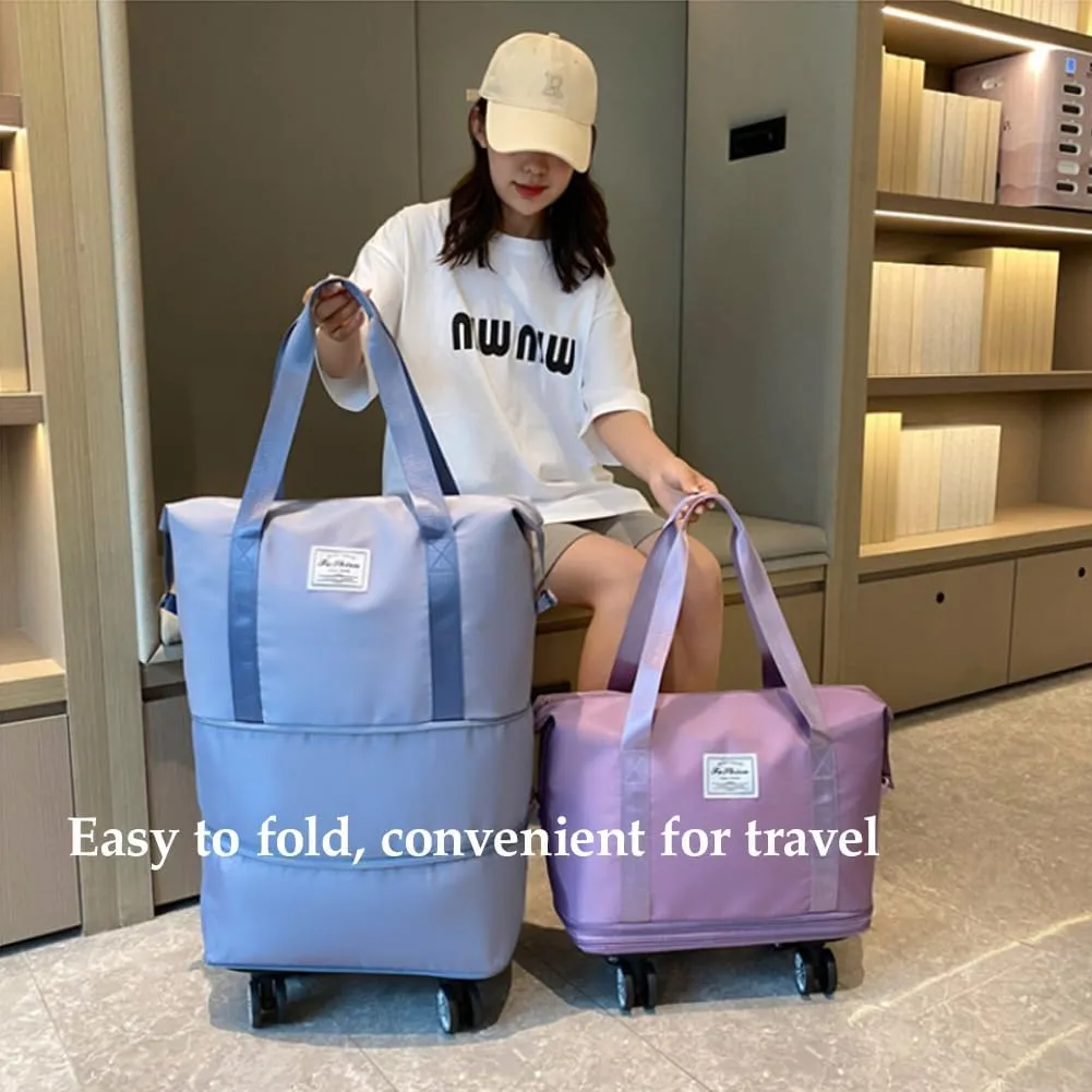 Beente Travel Bag With Wheels, 2025 New Large Capacity Travel Bag - Universal Wheel Removable, Three-Layer Expandable Foldable Duffle Bags (Dark Purple)