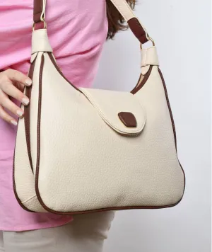 Beige shoulder bag with brown trim