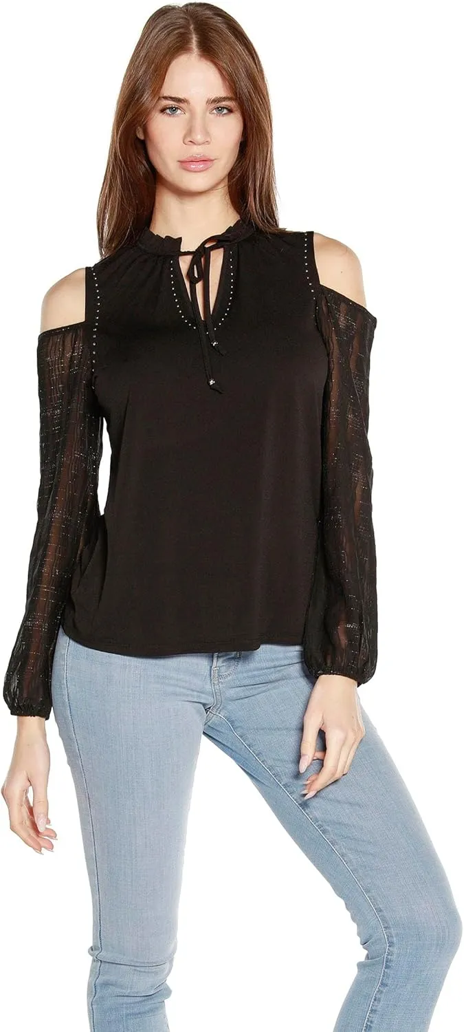 Belldini Lace Cold Shoulder Tunic Top for Women Long Sleeve Sexy Tunic for Women