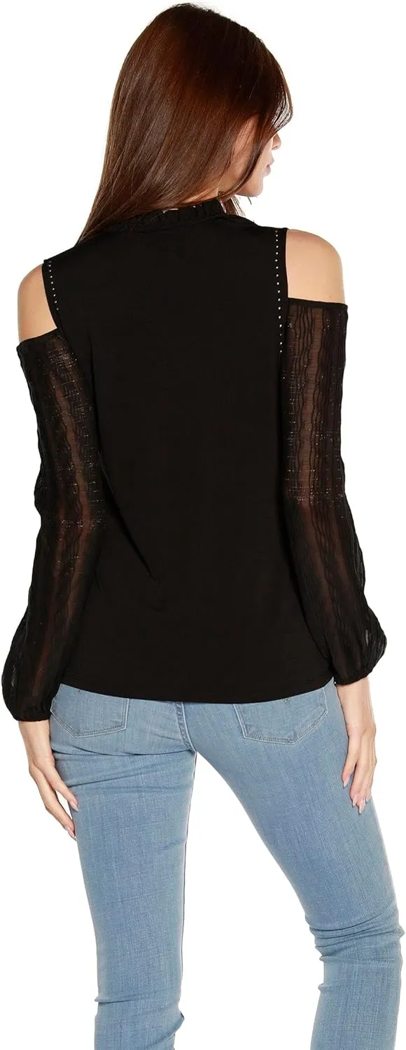 Belldini Lace Cold Shoulder Tunic Top for Women Long Sleeve Sexy Tunic for Women