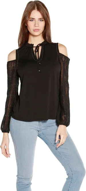 Belldini Lace Cold Shoulder Tunic Top for Women Long Sleeve Sexy Tunic for Women