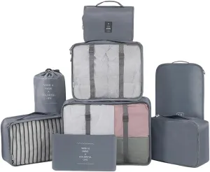 Belsmi 8 Set Packing Cubes with Shoe Bag - Compression Travel Luggage Organizer