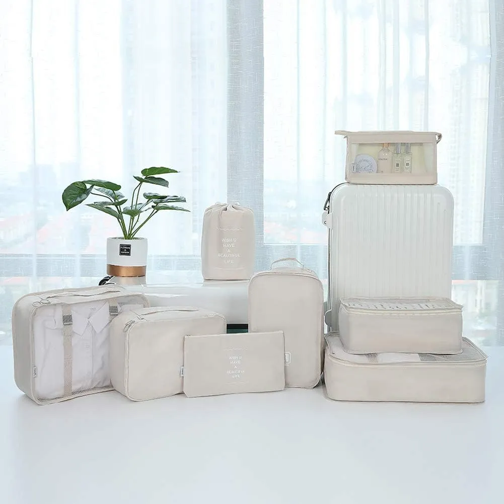 Belsmi 8 Set Packing Cubes with Shoe Bag - Compression Travel Luggage Organizer