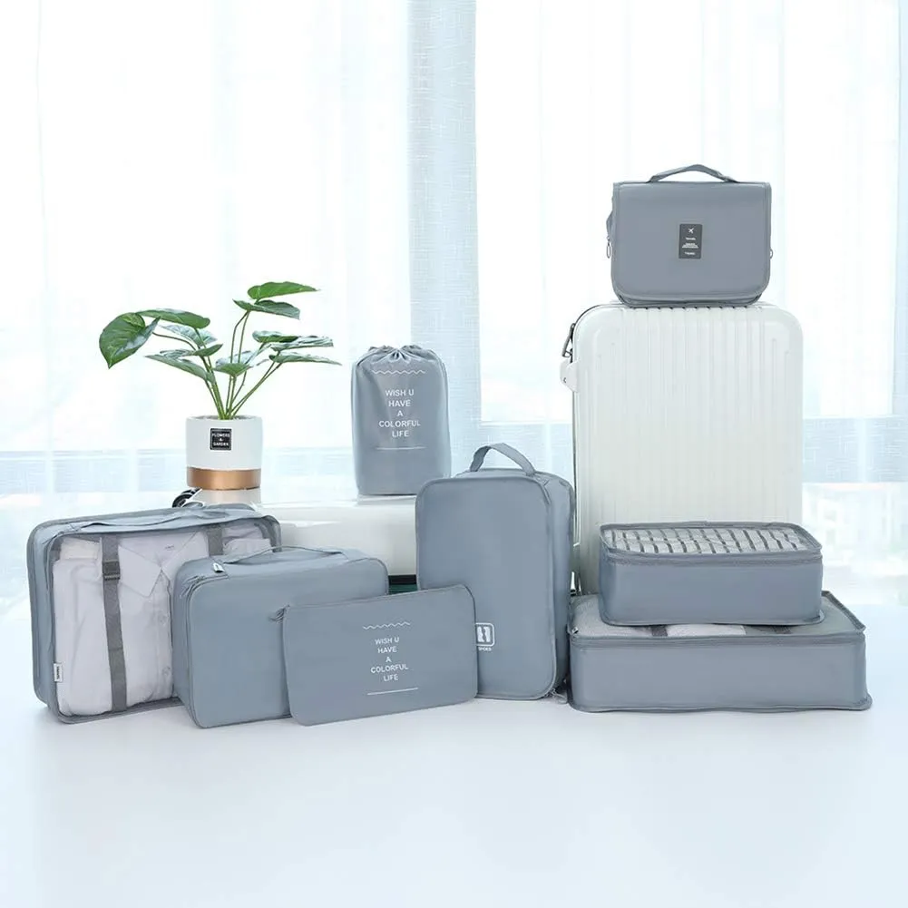 Belsmi 8 Set Packing Cubes with Shoe Bag - Compression Travel Luggage Organizer