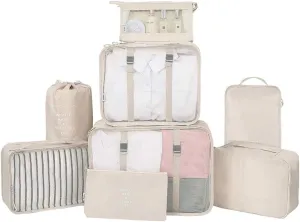 Belsmi 8 Set Packing Cubes with Shoe Bag - Compression Travel Luggage Organizer
