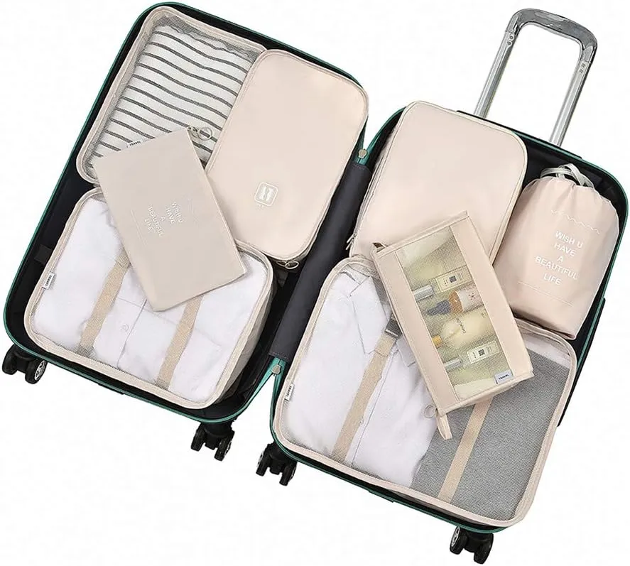 Belsmi 8 Set Packing Cubes with Shoe Bag - Compression Travel Luggage Organizer