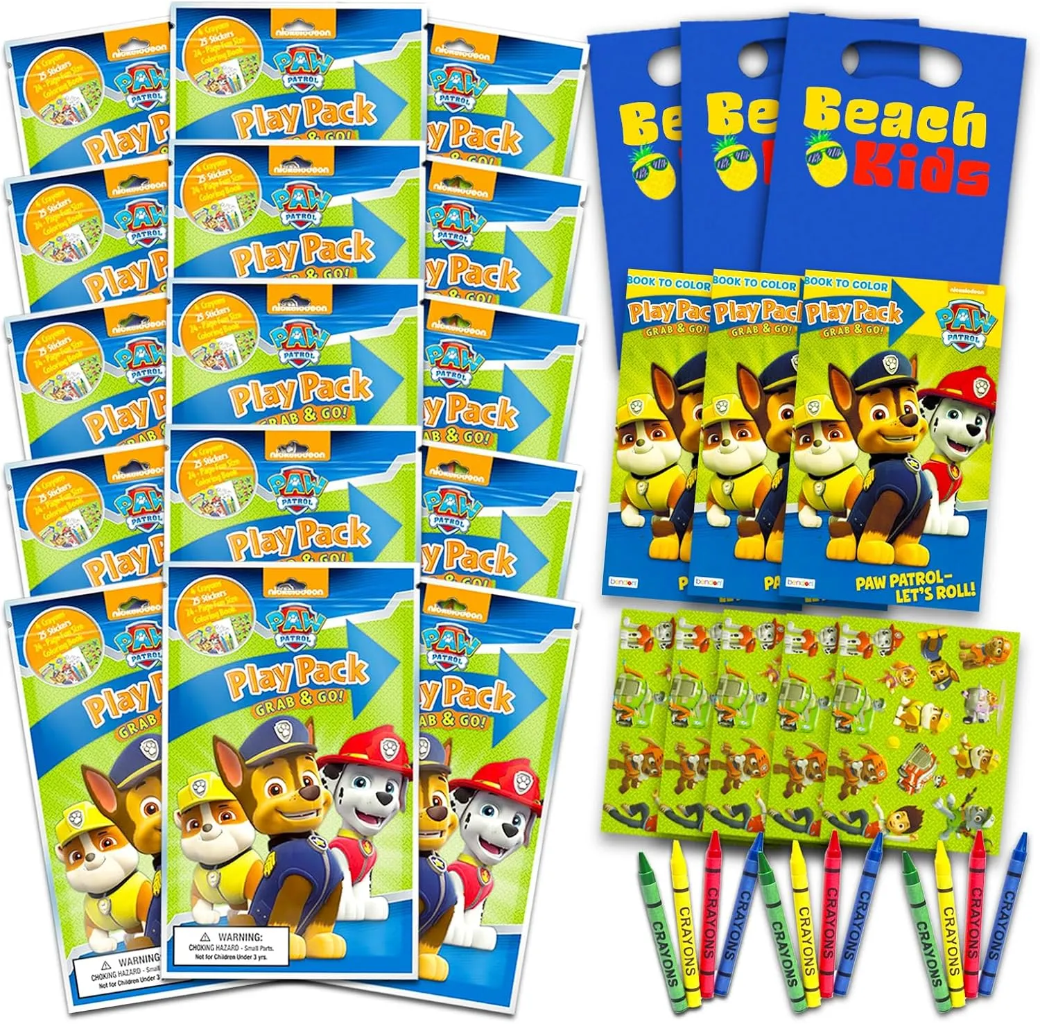 Bendon Set Of 15 Kids Play Packs Fun Party Favors Coloring Book Crayons Stickers (Nickelodeon Paw Patrol)