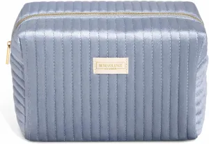 Benevolence LA Plush Velvet Large Makeup Bag for Travel | Cosmetic Pouch, Toiletry Organizer for Women, Large Capacity Bag for Accessories, Quilted Purse - Periwinkle Blue