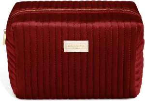 Benevolence LA Plush Velvet Large Makeup Bag for Travel | Cosmetic Pouch, Toiletry Organizer for Women, Large Capacity Bag for Accessories, Quilted Purse - Red