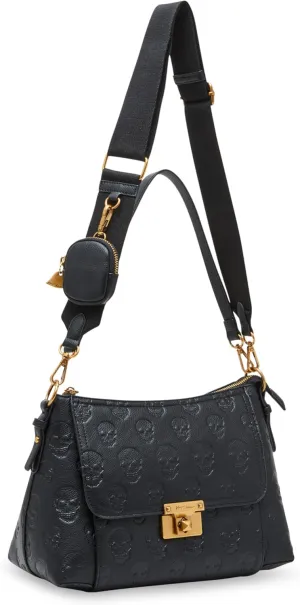 Betsey Johnson Skull Boss Satchel, Black