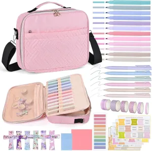 Bible Cover for Women,Large Bible Bag with Shoulder Strap, Bible Study Supplies Carrier Includes Highlighters Tabs,Journaling Kit Case Packed in Gift Box, Christian Gifts for Women(Pink