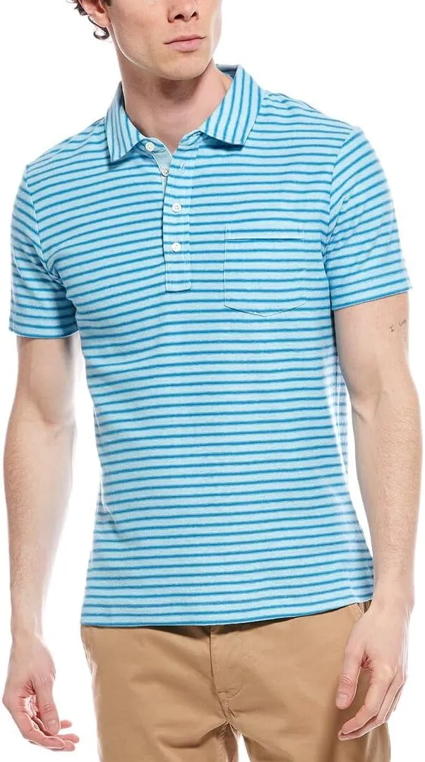 Billy Reid Mens Stripe Polo Shirt, M, Blue