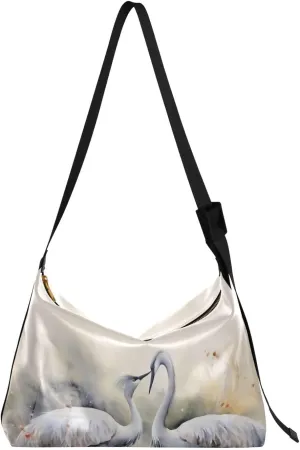 Bird Flowers Crane Crossbody Bag for Women Men with Adjustable Strap PU Leather Shoulder Hobo Purse Bag 20854523