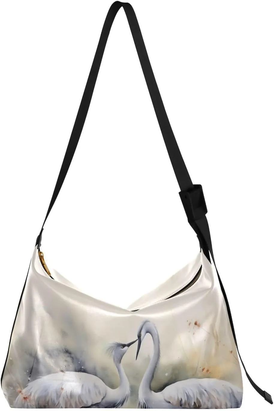 Bird Flowers Crane Crossbody Bag for Women Men with Adjustable Strap PU Leather Shoulder Hobo Purse Bag 20854523