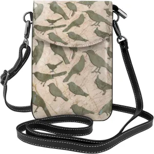 Birds Marble Relief Print Small Crossbody Bags for Women Leather Cell Phone Purses Mini Leather Shoulder Handbag Adjustable Strap