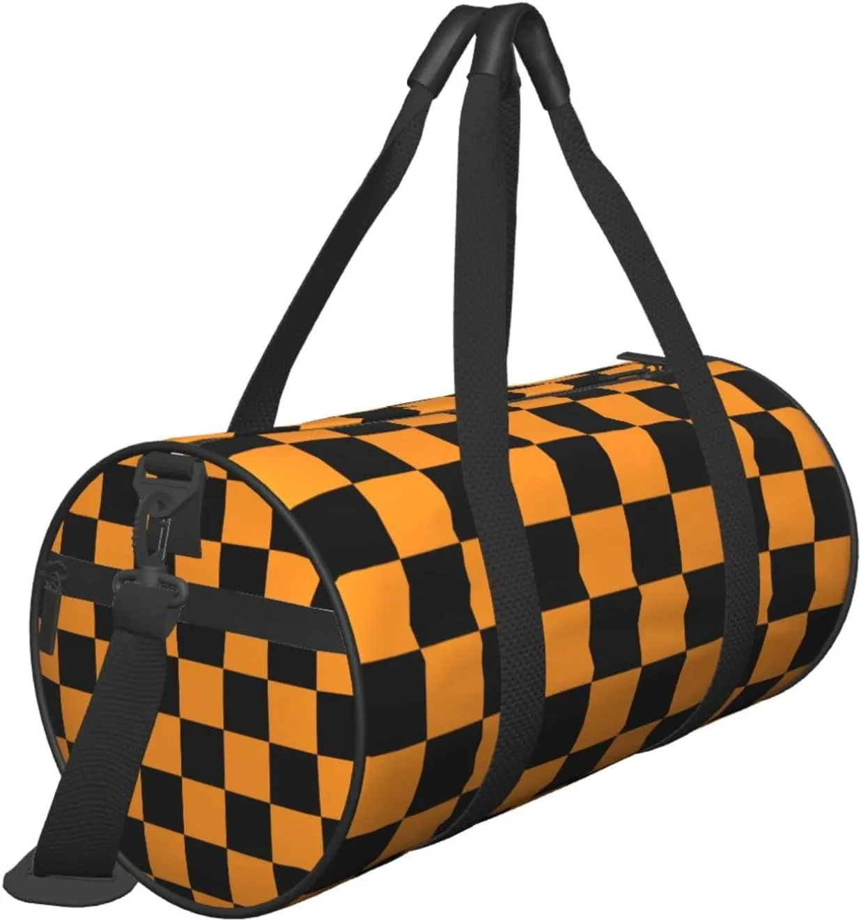 Black And Orange Checkered Sports Gym Bag Travel Duffel Bag Shoes Compartment For Men Women Foldable Lightweight Yoga Gym Sports Bag