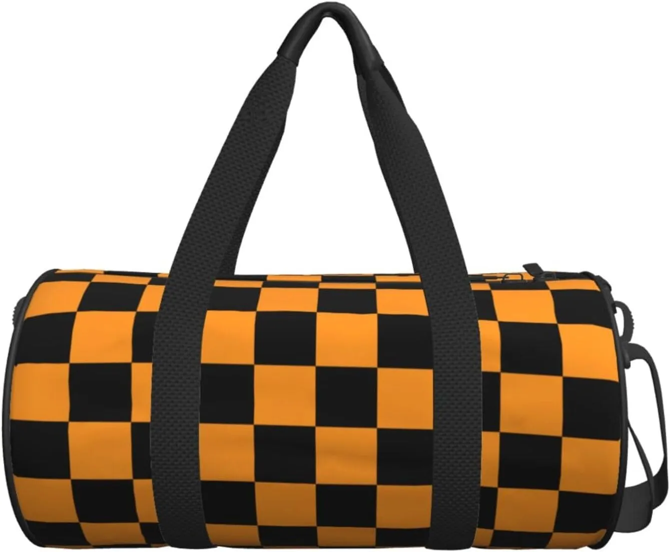 Black And Orange Checkered Sports Gym Bag Travel Duffel Bag Shoes Compartment For Men Women Foldable Lightweight Yoga Gym Sports Bag