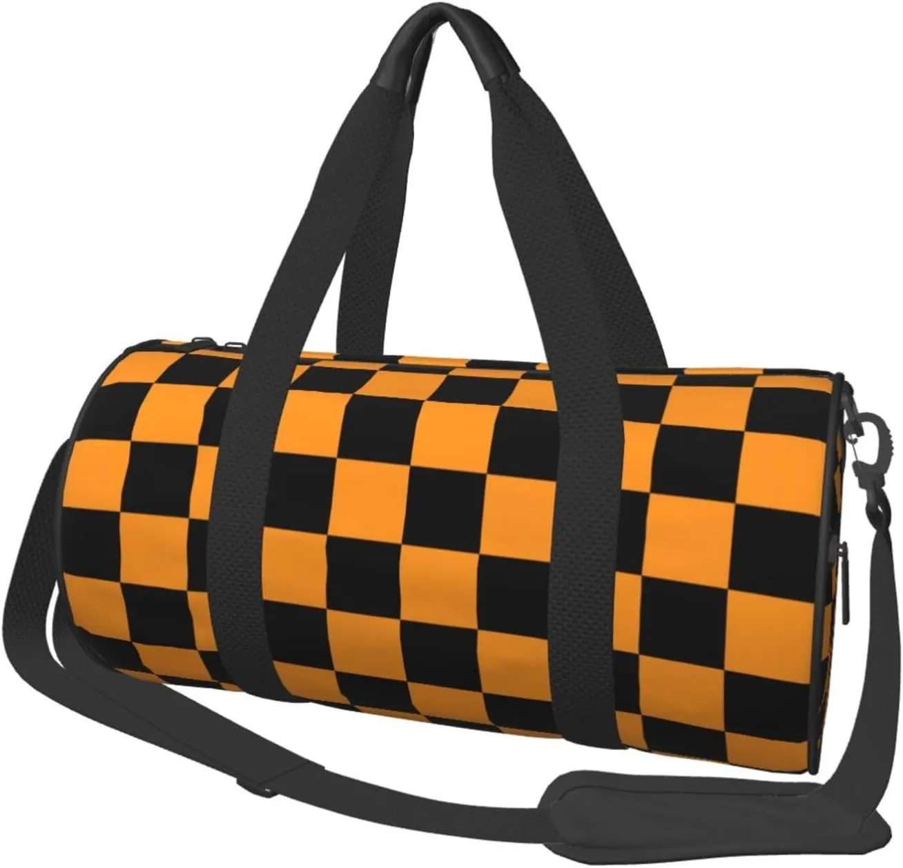 Black And Orange Checkered Sports Gym Bag Travel Duffel Bag Shoes Compartment For Men Women Foldable Lightweight Yoga Gym Sports Bag