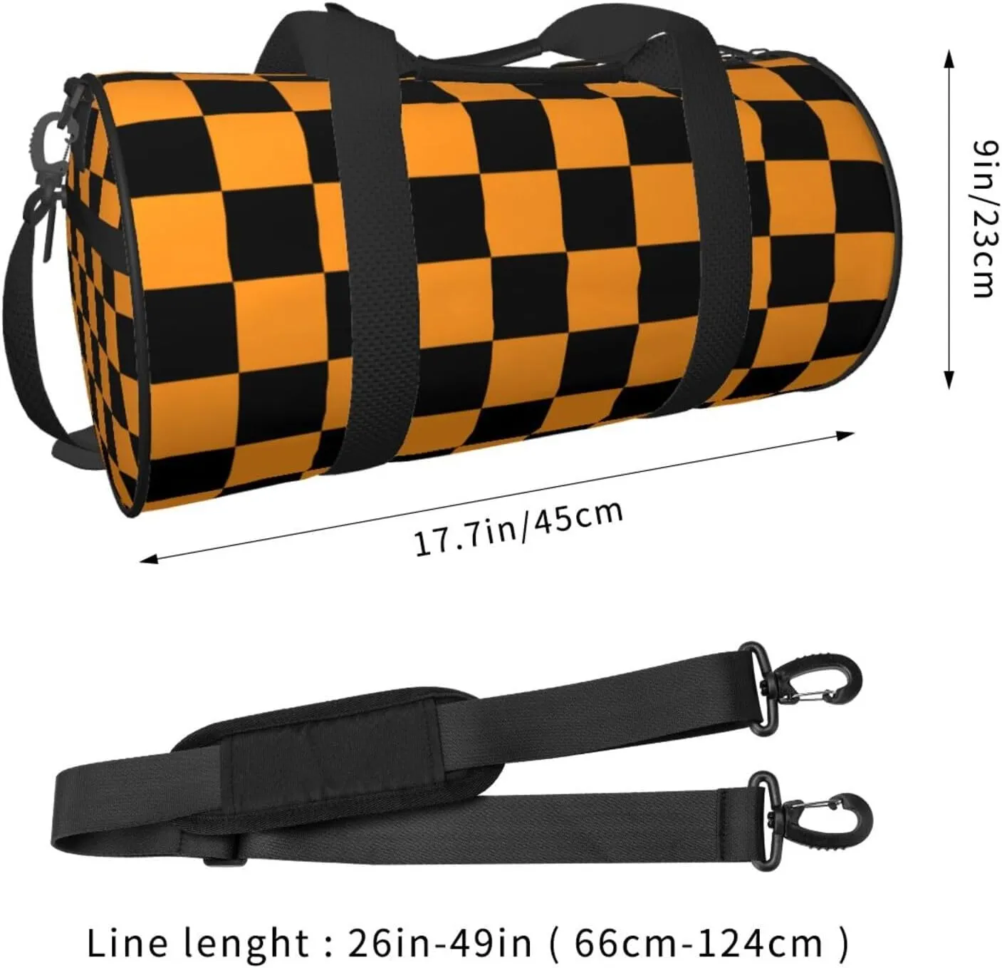 Black And Orange Checkered Sports Gym Bag Travel Duffel Bag Shoes Compartment For Men Women Foldable Lightweight Yoga Gym Sports Bag