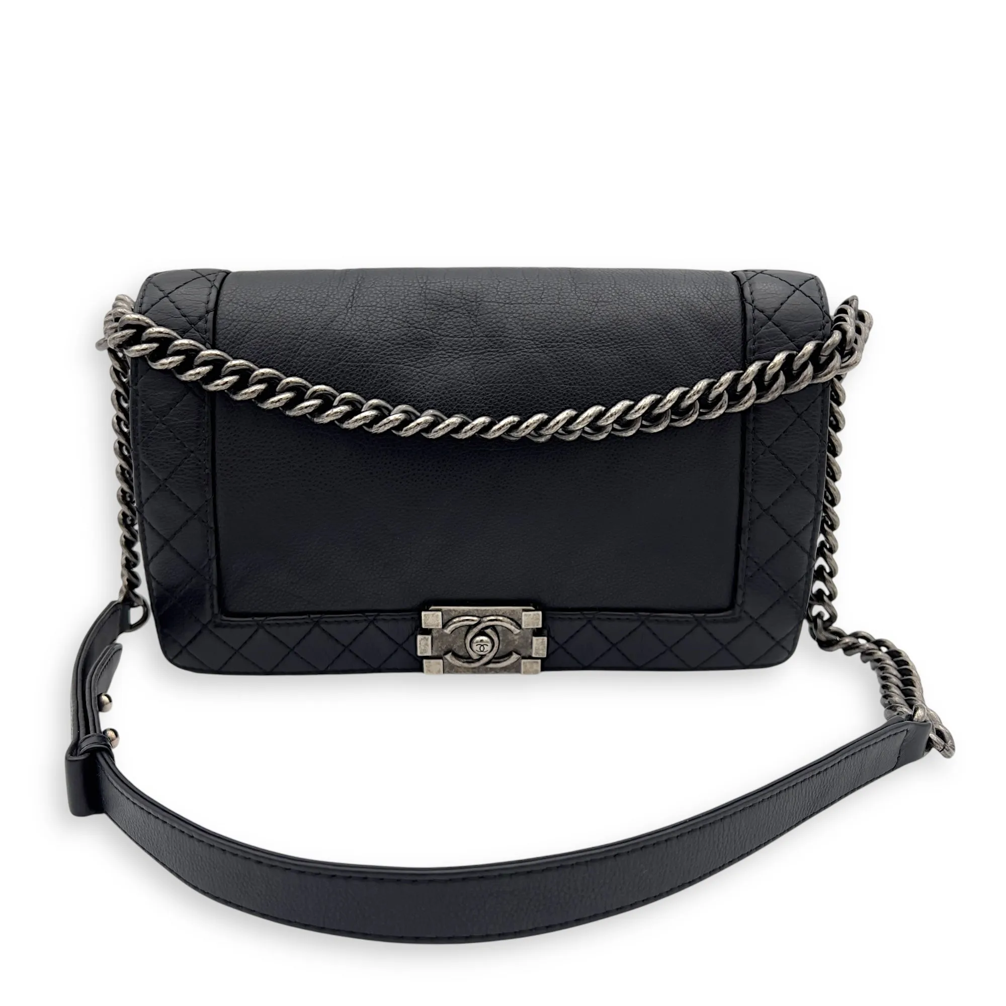 Black Boy Shoulder in Calfskin, Bag Expert assistance Ruthenium Exclusive collection hardware