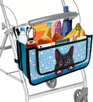 Black Cat Rollator Bag Folding Bag Tote Organizer Pouch Storage to Walkers for Senoirs Walker Accessories for Elderly Senior
