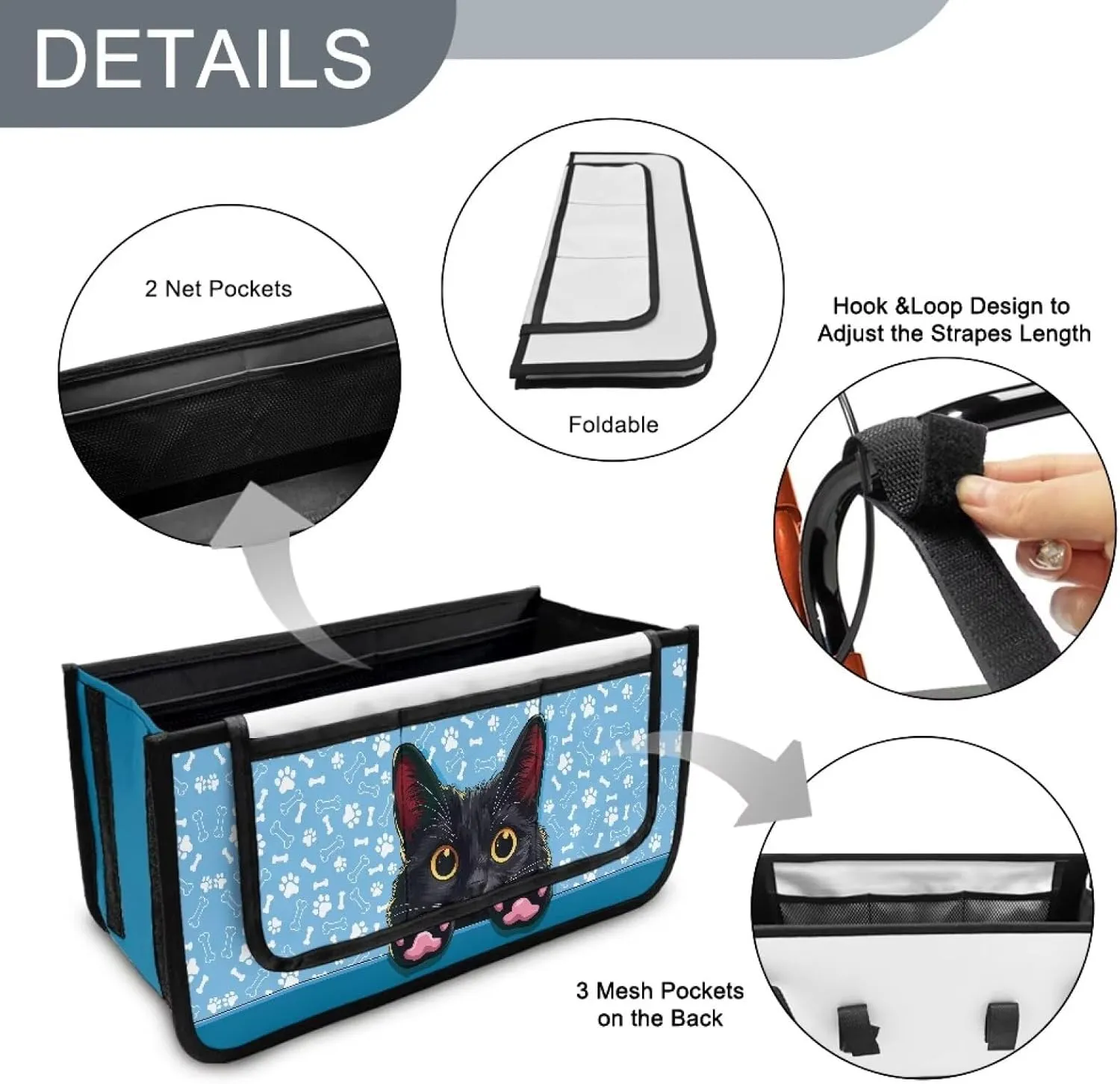 Black Cat Rollator Bag Folding Bag Tote Organizer Pouch Storage to Walkers for Senoirs Walker Accessories for Elderly Senior