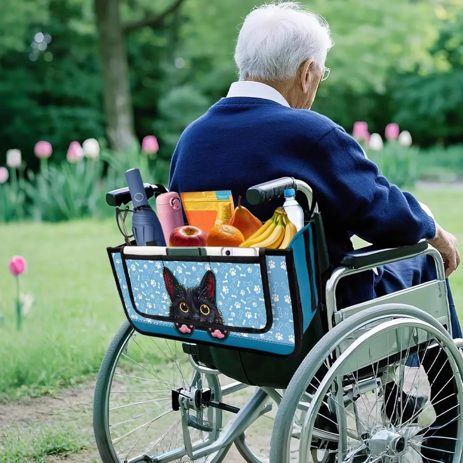Black Cat Rollator Bag Folding Bag Tote Organizer Pouch Storage to Walkers for Senoirs Walker Accessories for Elderly Senior