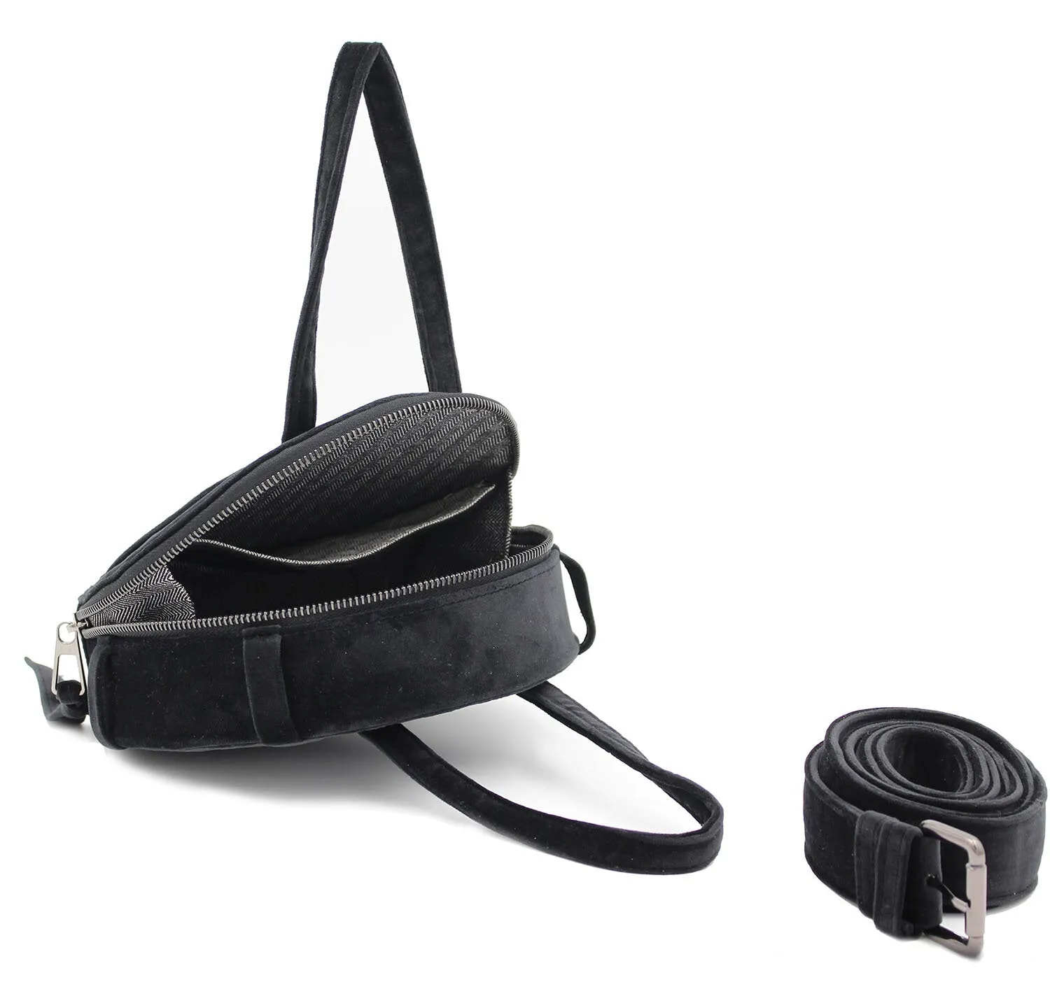 Black | Velvet Circle Crossbody Bag