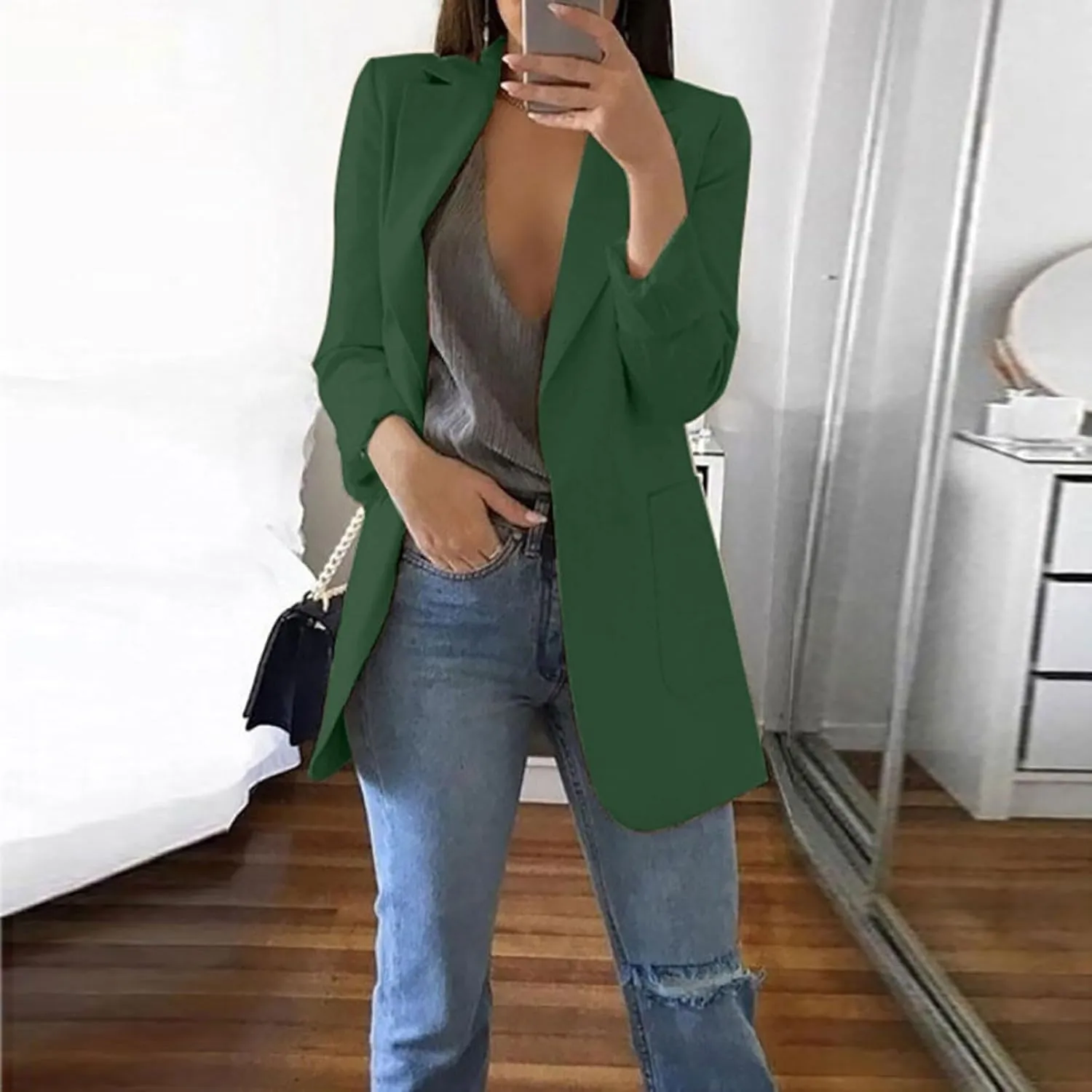 Blazers for Women Long Sleeve Button Open Front Blazer Jacket Solid/Hawaii Print Trendy Suite Coat with Pockets