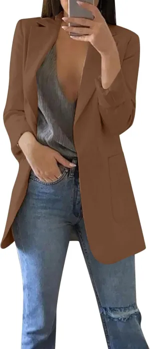 Blazers for Women Long Sleeve Button Open Front Blazer Jacket Solid/Hawaii Print Trendy Suite Coat with Pockets