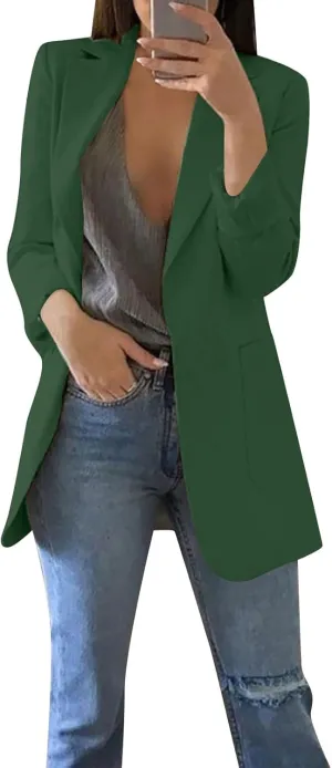 Blazers for Women Long Sleeve Button Open Front Blazer Jacket Solid/Hawaii Print Trendy Suite Coat with Pockets