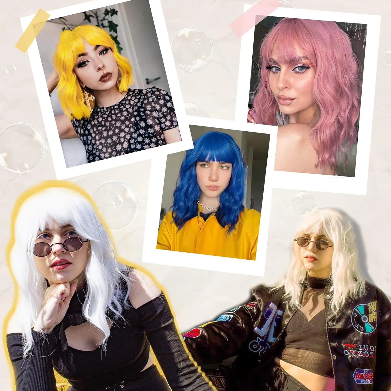 Blue Bob Wig-Blue Short Bob Wig with Bangs for Women Loose Wavy Bob Wigs Shoulder Length Synthetic Colorful Cosplay Wigs for Girl Halloween Costume Daily Use