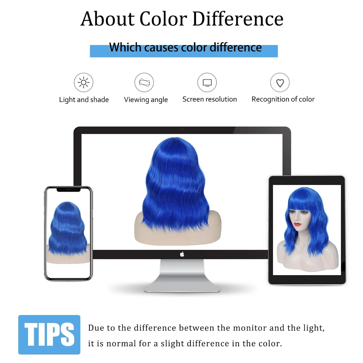 Blue Bob Wig-Blue Short Bob Wig with Bangs for Women Loose Wavy Bob Wigs Shoulder Length Synthetic Colorful Cosplay Wigs for Girl Halloween Costume Daily Use