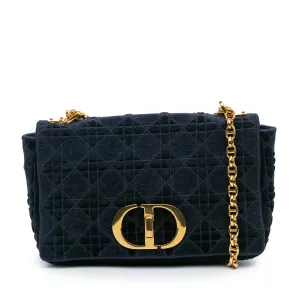 Blue Dior Medium Velvet Cannage Caro Bag
