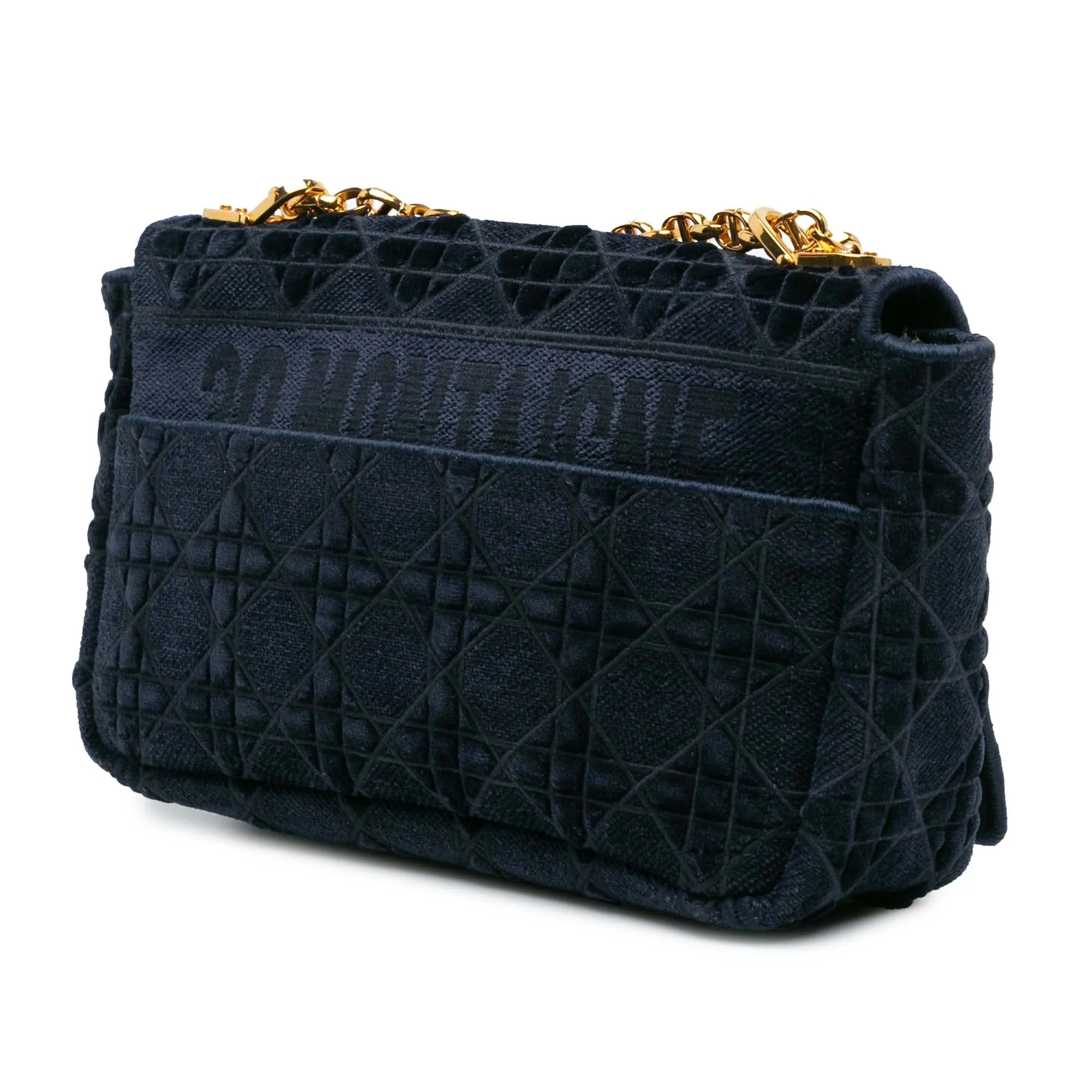 Blue Dior Medium Velvet Cannage Caro Bag