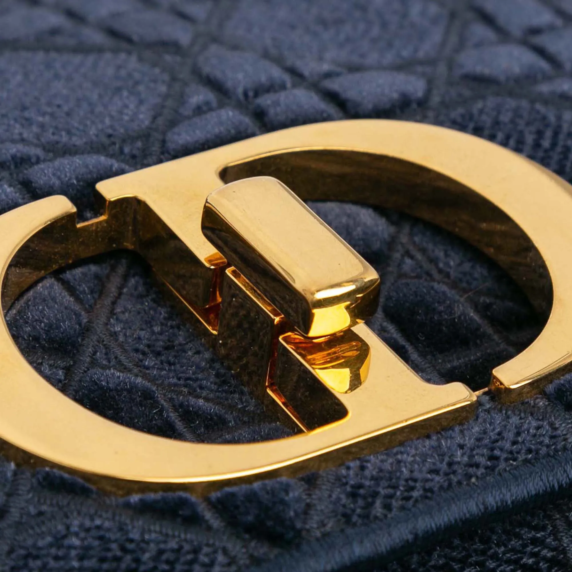 Blue Dior Medium Velvet Cannage Caro Bag