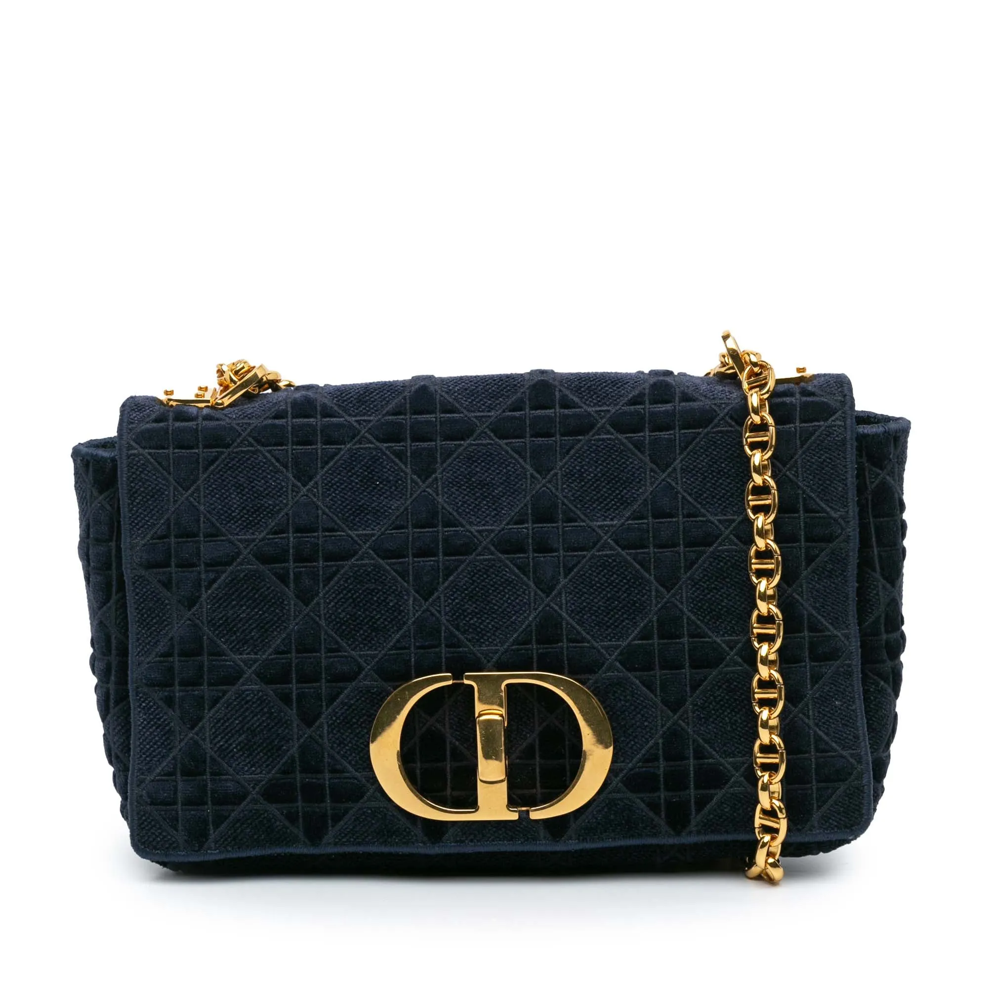 Blue Dior Medium Velvet Cannage Caro Bag