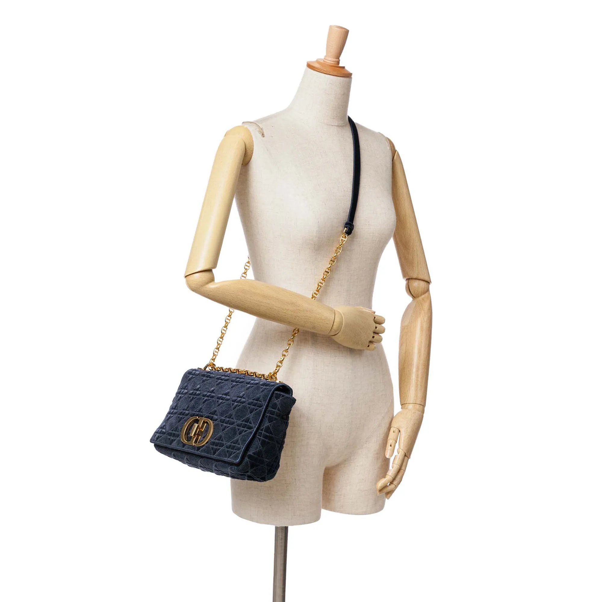 Blue Dior Medium Velvet Cannage Caro Bag