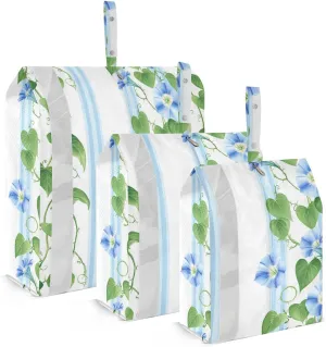 Blue Flowers Leaves Strip Fresh 3 Piecing Packing Travel Bag Portable Storage Bags For Travel Ziplock Bags Travel Accessories